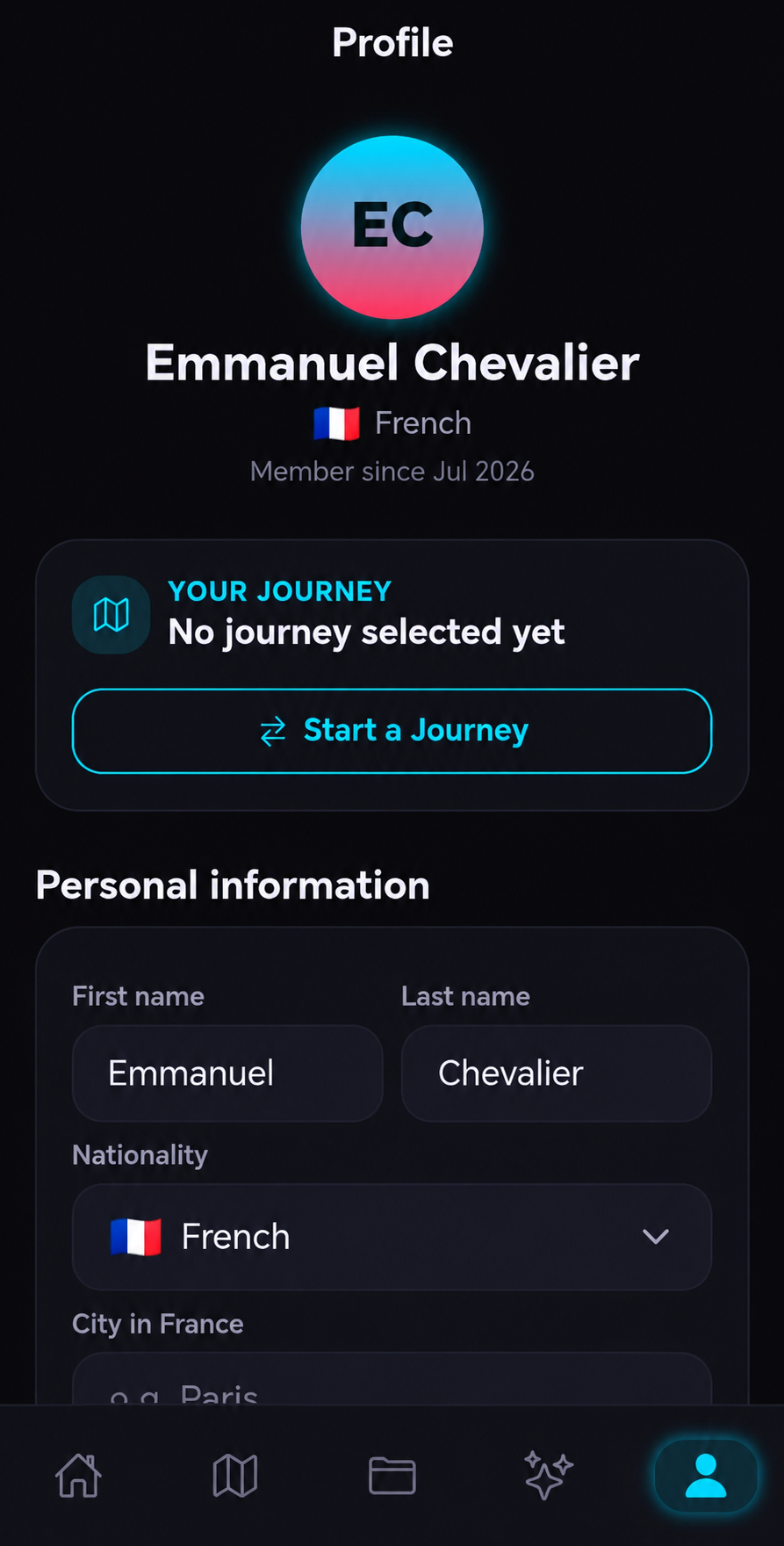 Profile screen
