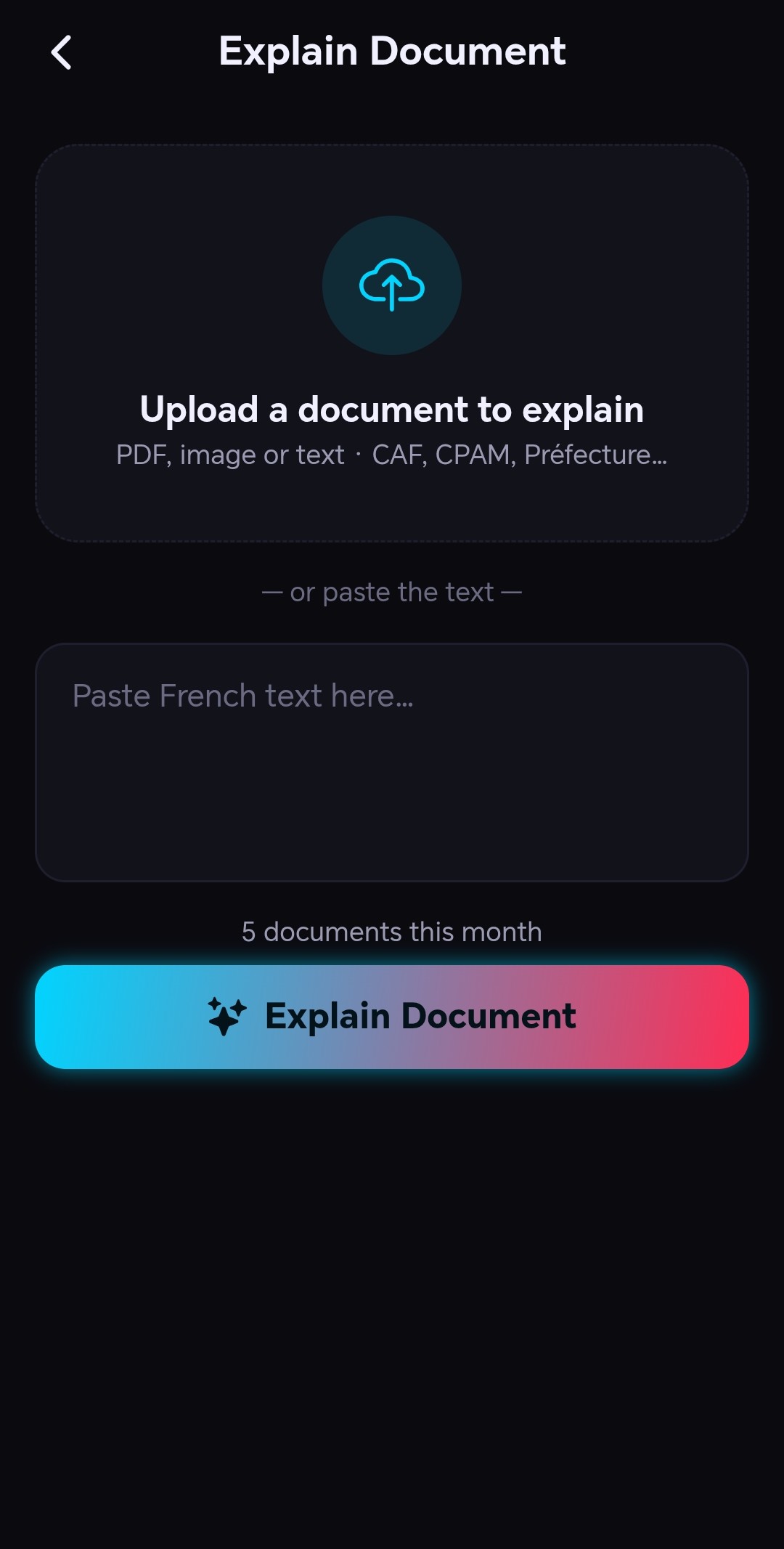 Explain Document screen