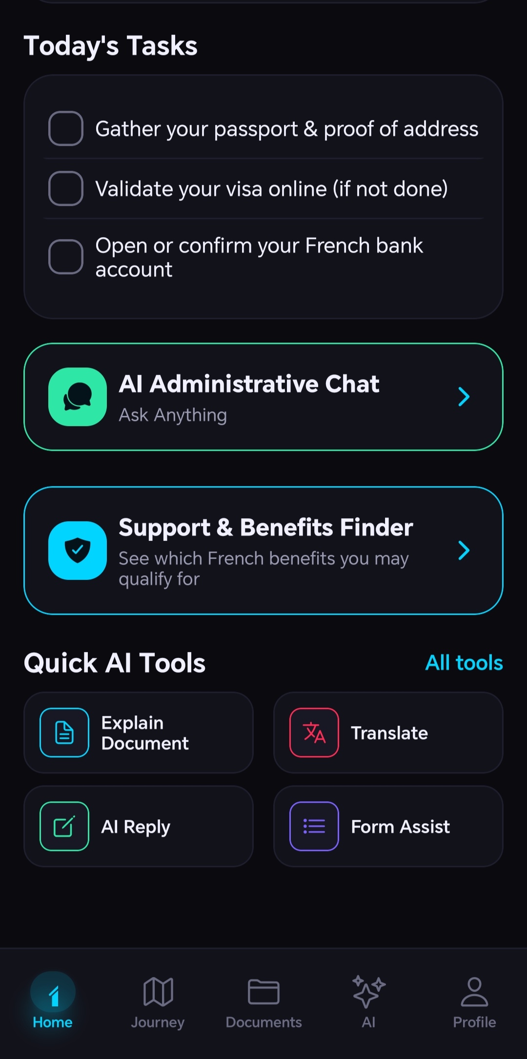 Support and benefits screen